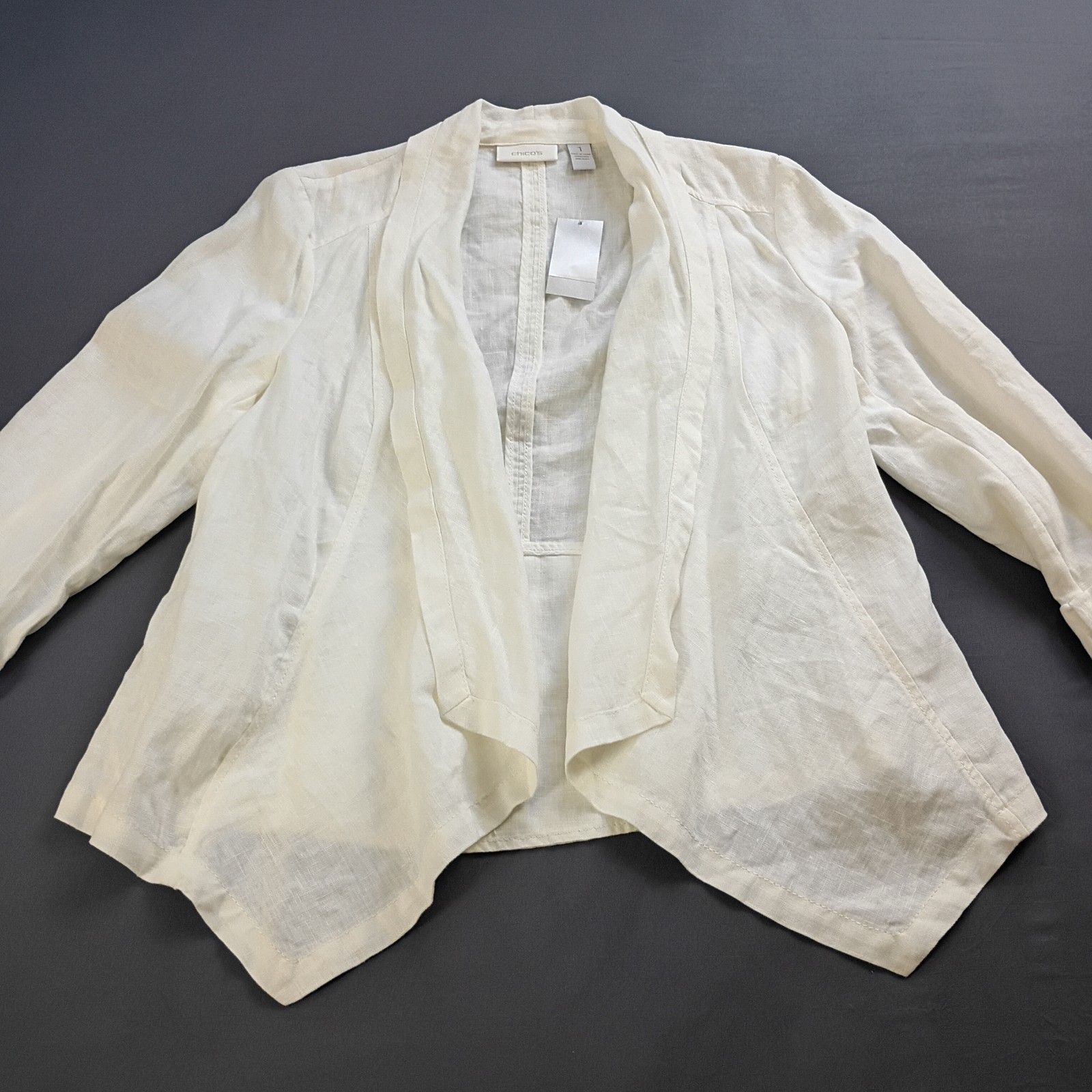 Chico\'s Womens Flyaway Francesca Jacket White Open Front Long Sleeve Sz M NWT