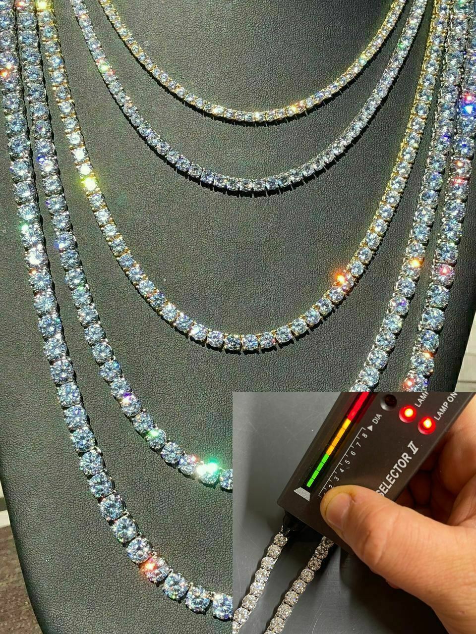 MOISSANITE Tennis Chain Real 925 Silver Yellow Rose Gold Plated Necklace 3-7mm