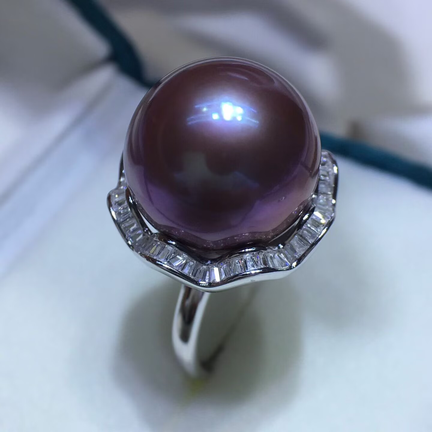 huge  16-17mm south sea round lavender pearl ring 925s(mr)