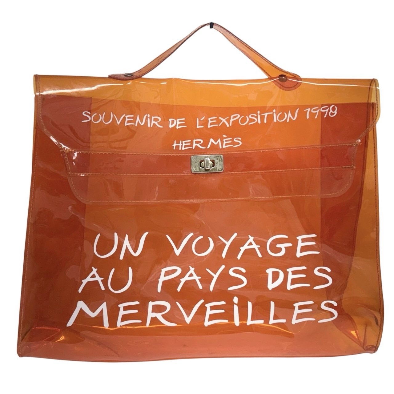 Auth HERMES Excellent Condition Kelly Tote Bag Vinyl Orange Clear Handbag FS