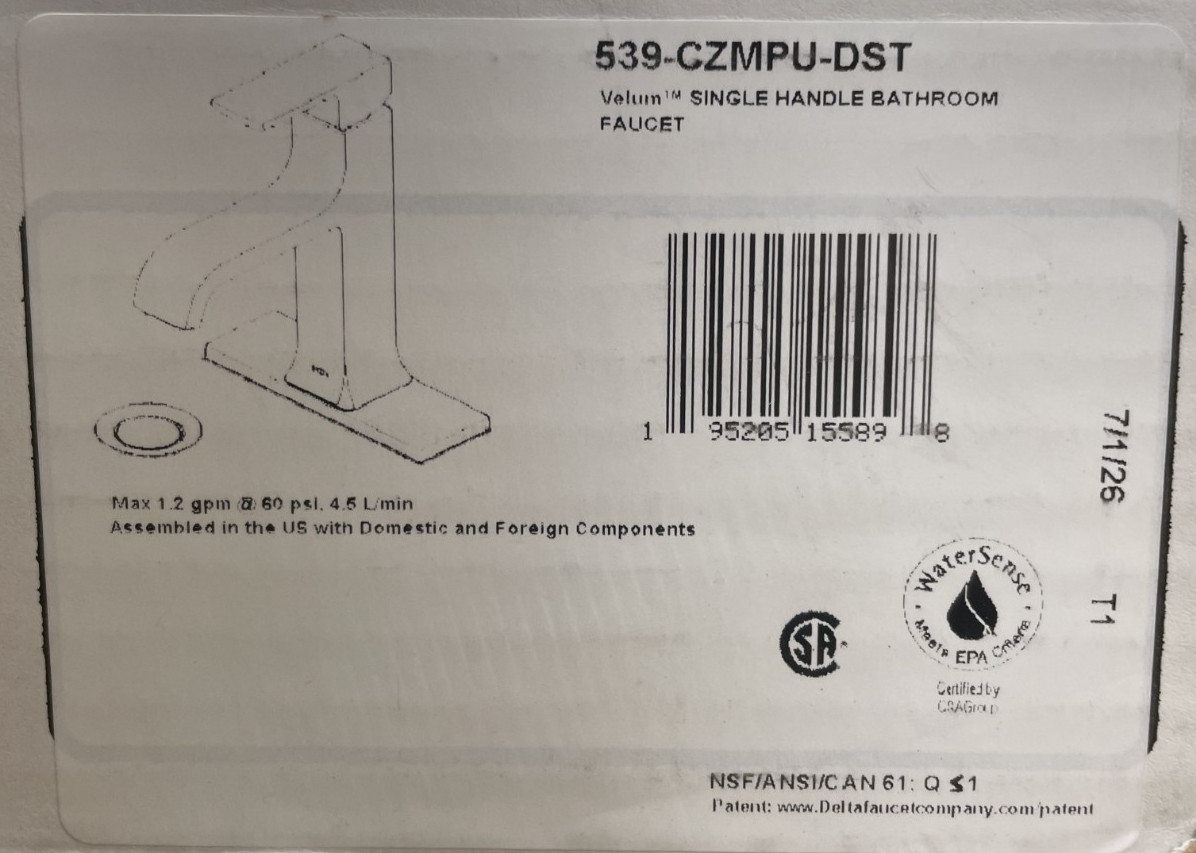 Delta 539-CZMPU-DST Velum 1.2 GPM Bathroom Faucet - Champagne Bronze *READ* Delta 539-CZMPU-DST Velum 1.2 GPM Bathroom Faucet - Champagne Bronze *READ*