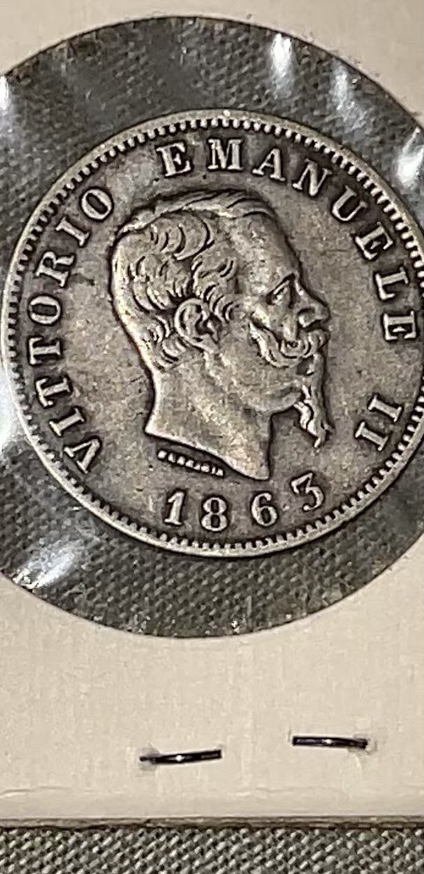 1863-M BN Italy 1 Lira Silver Coin - Vittorio Emanuele II - VF (Very Fine)