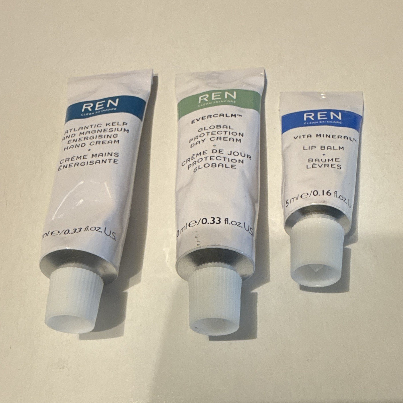 REN Clean Skincare Mini Set Evercalm Day Cream Hand Cream Lip Balm 3pc New Seal