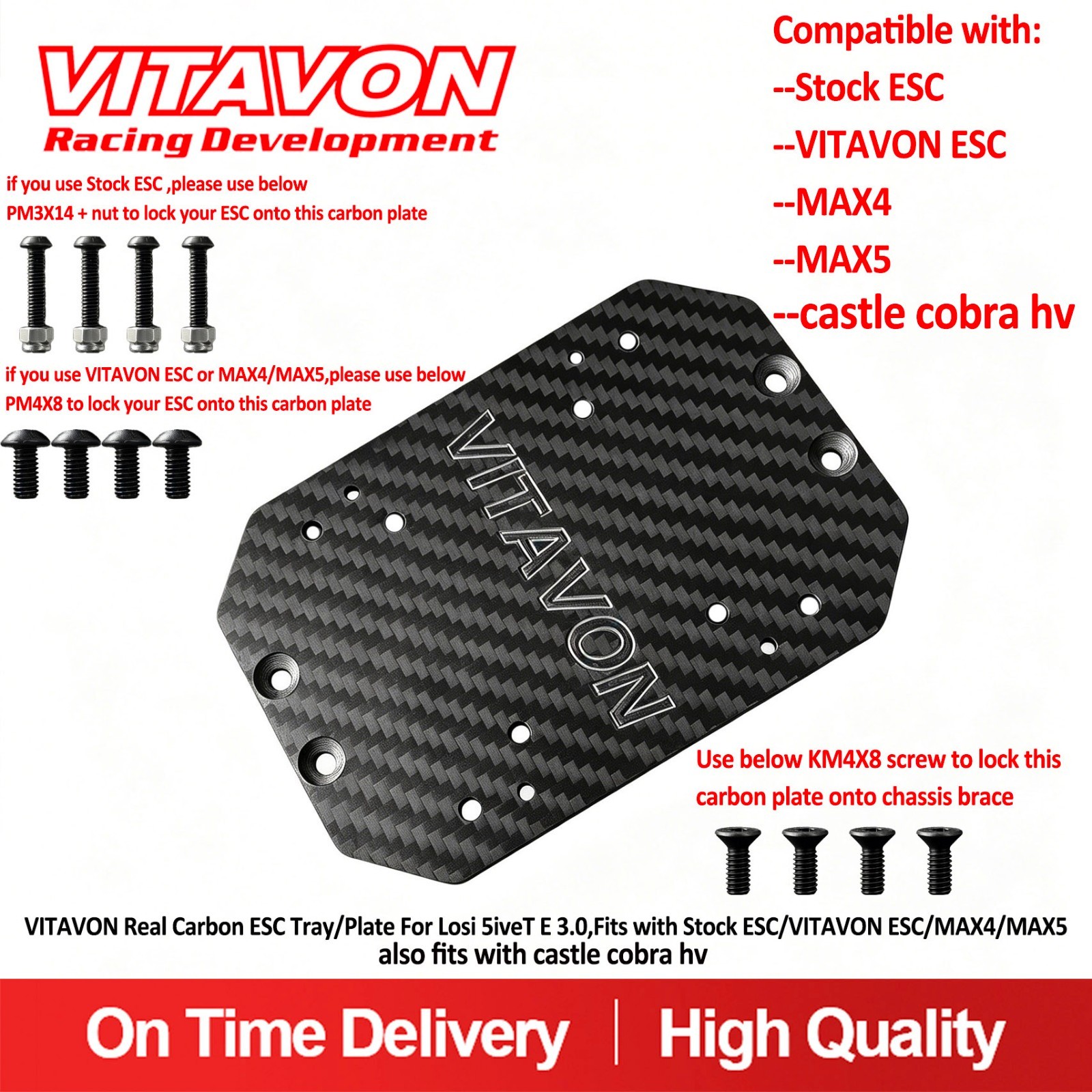 VITAVON CNC Alu7075 Real Carbon Redesigned Rear Chassis Brace For Losi 5T E 3.0