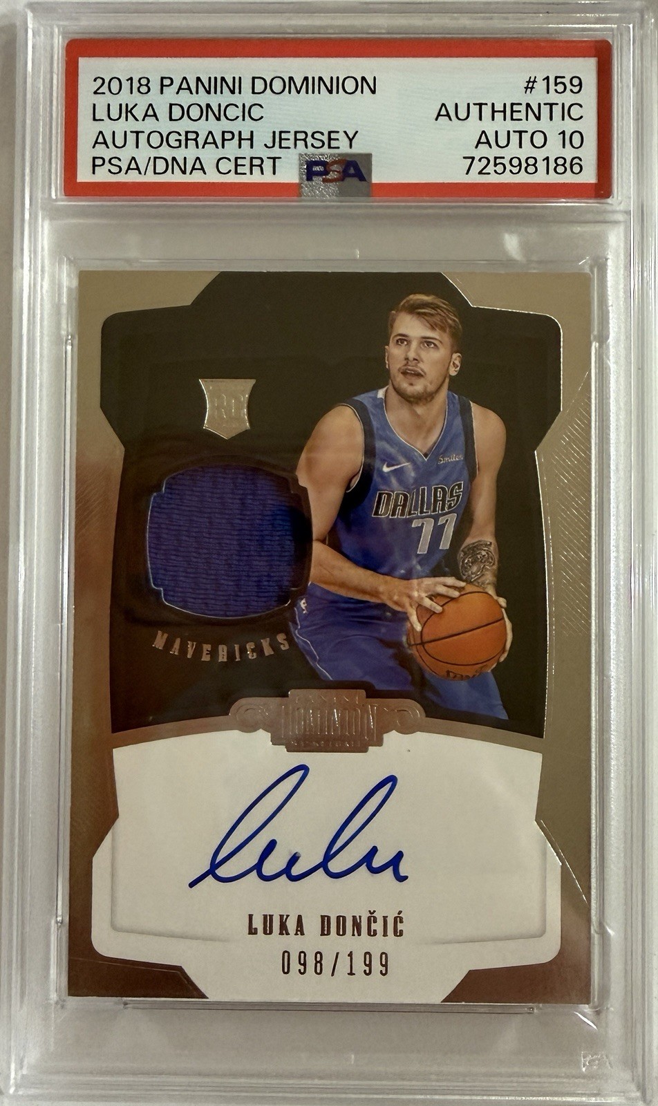 Panini 2018-19 Dominion Luka Dončić RC Rookie Jersey Auto #159 /199 PSA 72598186