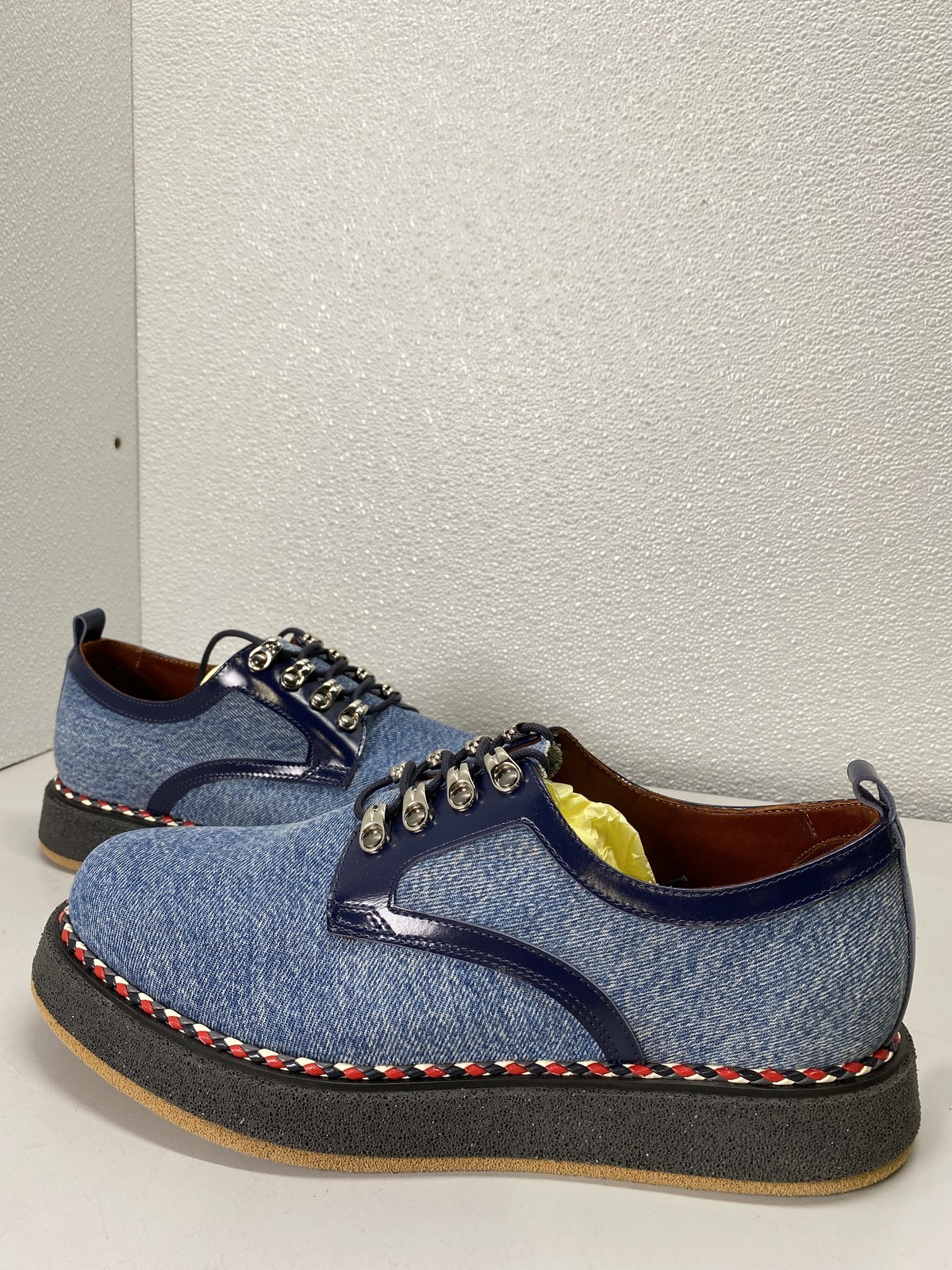 Francesco Sensini Mens Denim Rubrex Sole Italian Handmade Shoes Size 10 Blue
