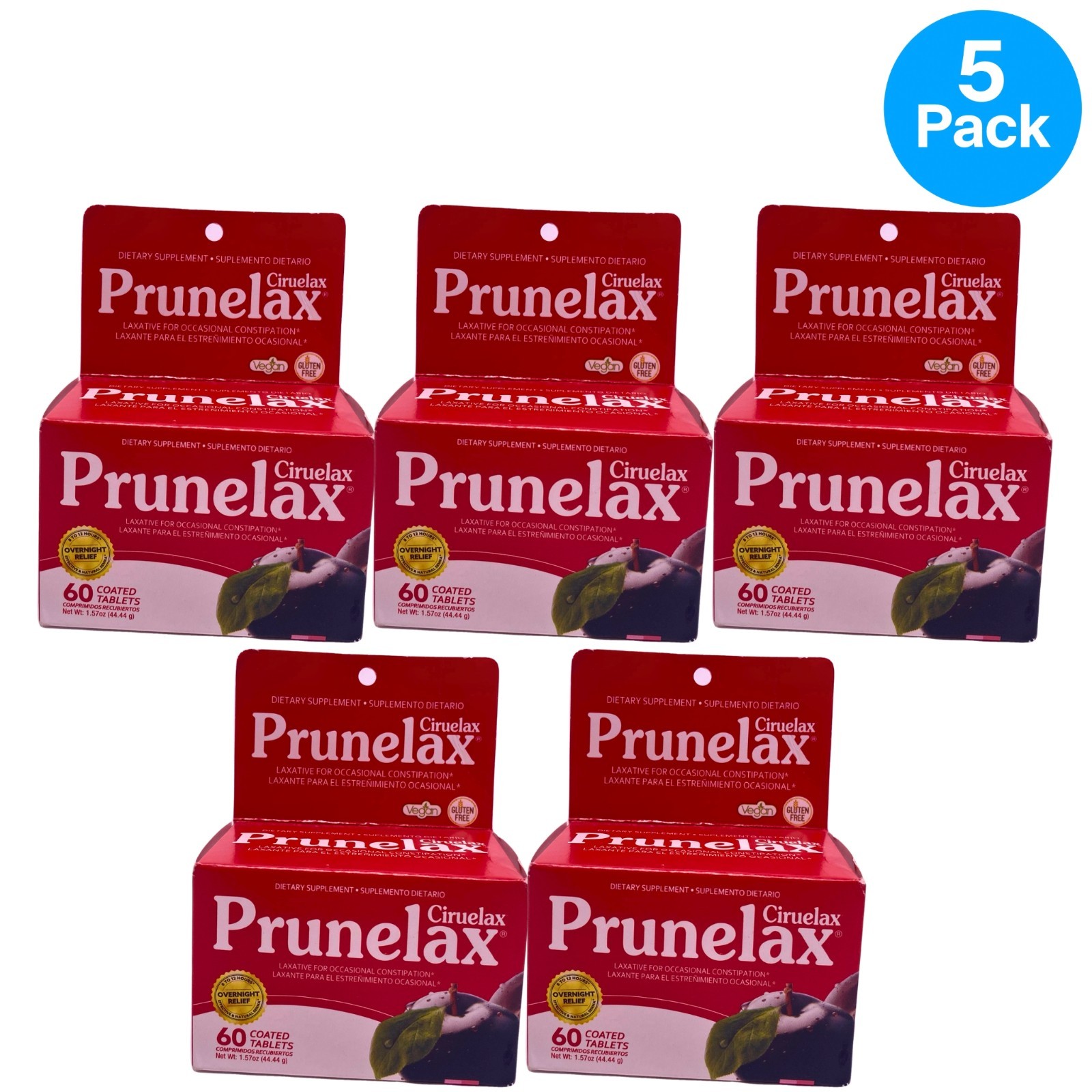 Prunelax Ciruelax Effective Laxative Coated Tablets 60 Count 5 Pack Exp 05/27