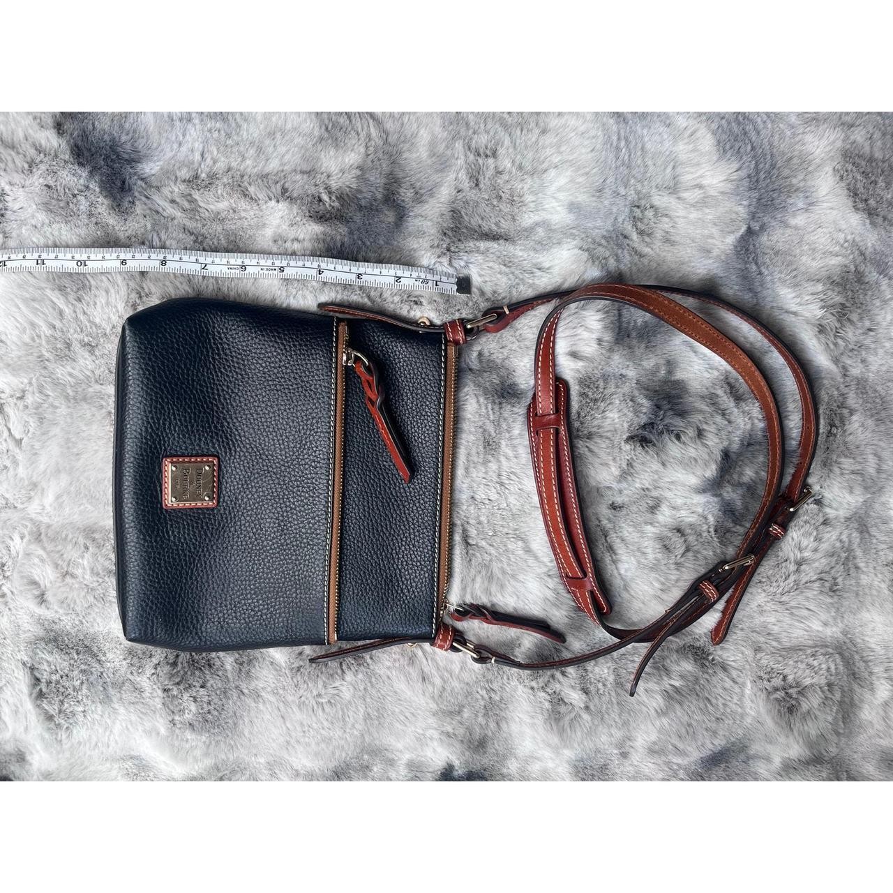 Dooney & Bourke Black Leather Crossbody Bag with Brown Trim and Red Interior Dooney & Bourke Black Leather Crossbody Bag with Brown Trim and Red Interior