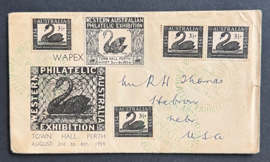AtoZ. 1954 Western Australia Philatelic Expo with Black Swan Show Label