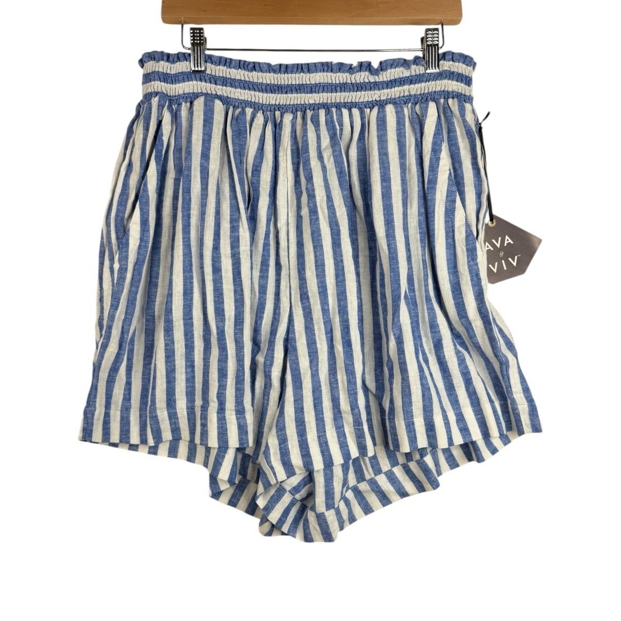 NWT Ava & Viv Striped Elastic Waist Linen Blend Shorts size 2X Blue/White