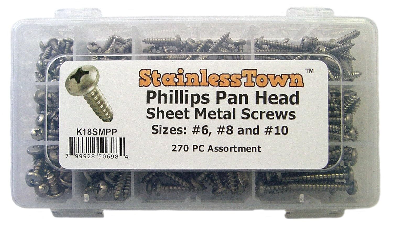 270 Piece Stainless Steel Screw Assortment Phillips Pan Sheet Metal Kit