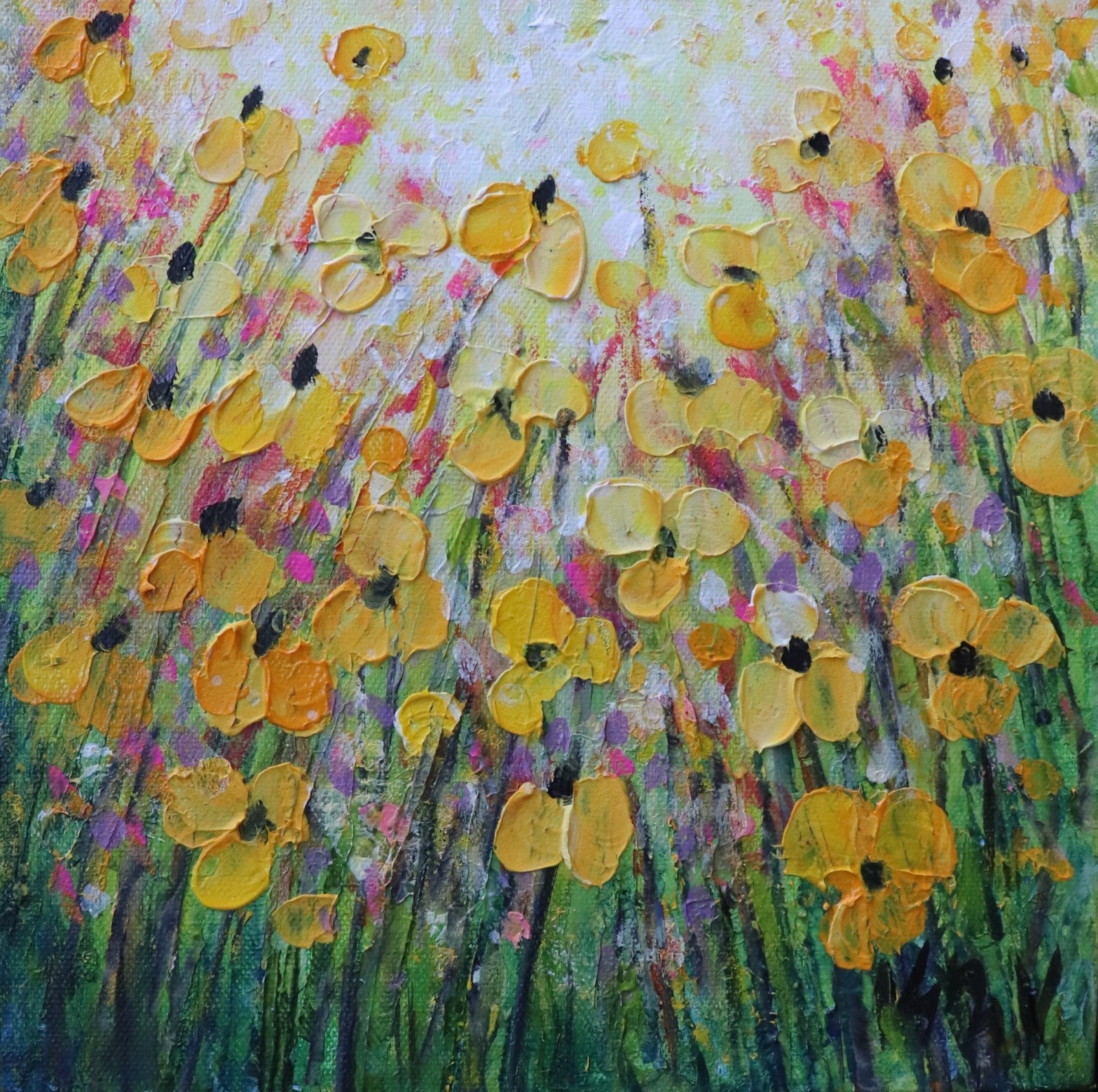 Yellow Wildflowers Painting, 10x10 Oil on Canvas Yellow Wildflowers Painting, 10x10 Oil on Canvas
