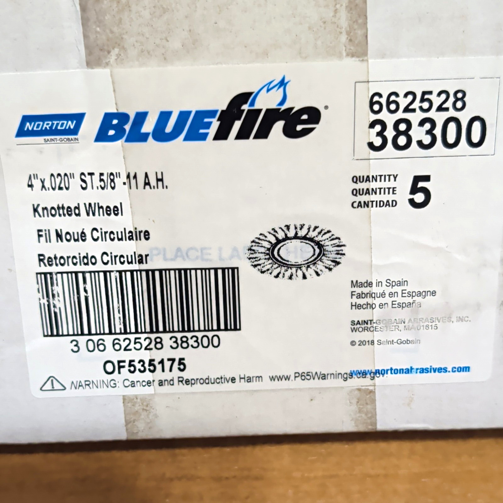 Norton Bluefire Knotted Wire Wheel 4 x .020 5/8-11 Qty 5 66252838300 Norton Bluefire Knotted Wire Wheel 4 x .020 5/8-11 Qty 5 66252838300