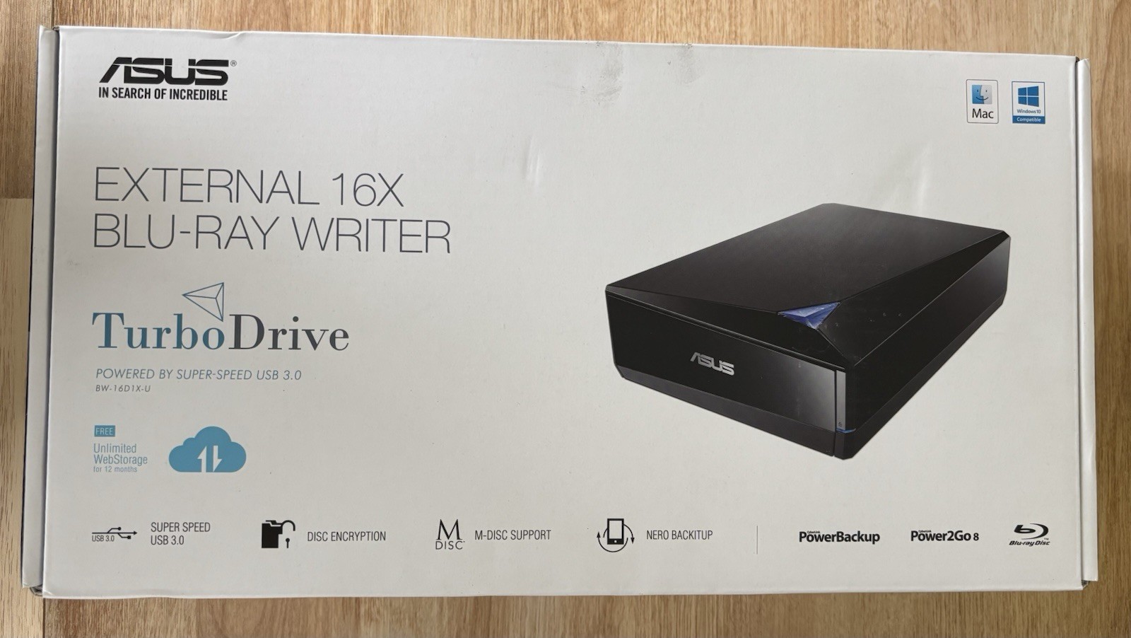 ASUS BW-16D1X-U External Blu-Ray Burner Drive for PC - Black