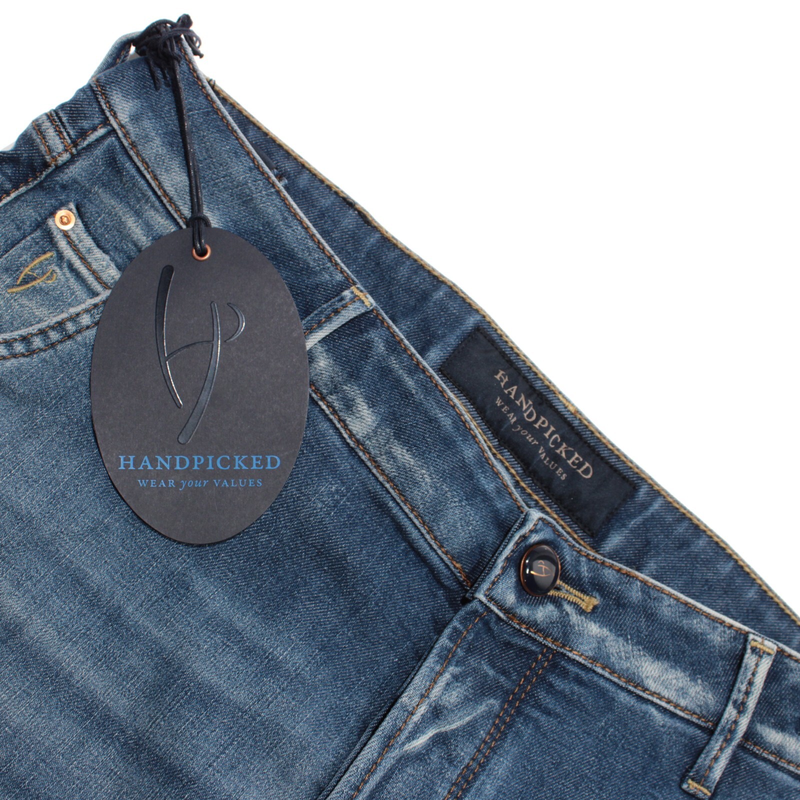 Handpicked NWT 5 Pocket Jeans Size 33 US In Solid Blue Cotton Blend