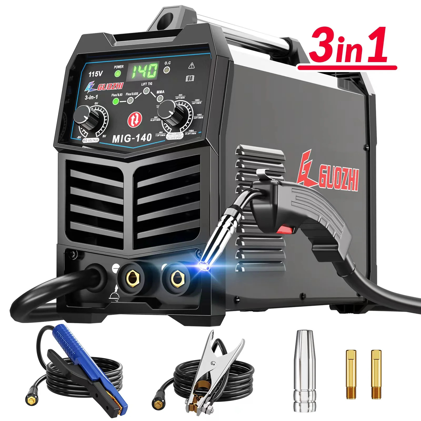 GZ GUOZHI MIG-140 140A MIG Welder, 110V 3 in 1 Multi-Process Welding Machine