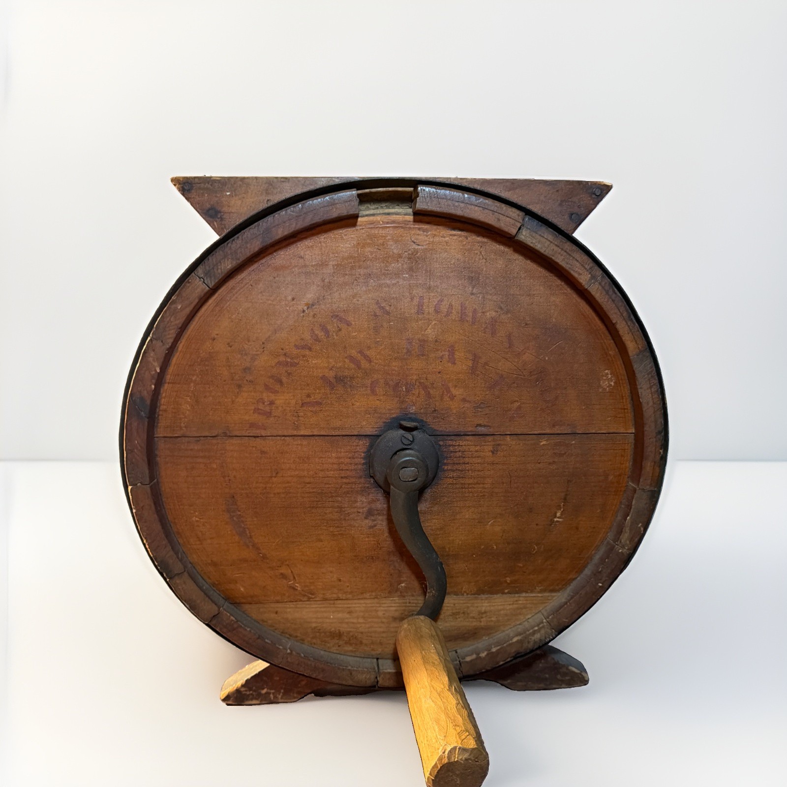 Antique Wood Barrel Butter Churn No 2 Improved Cow Stencil Primitive Vintage 16”