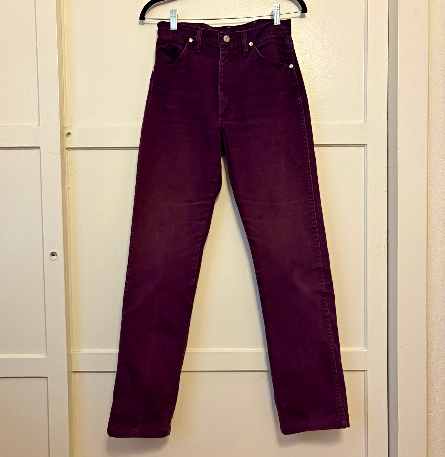 Vintage Wrangler Womens Jeans 29x29 Purple Plum High Rise Straight Leg Denim
