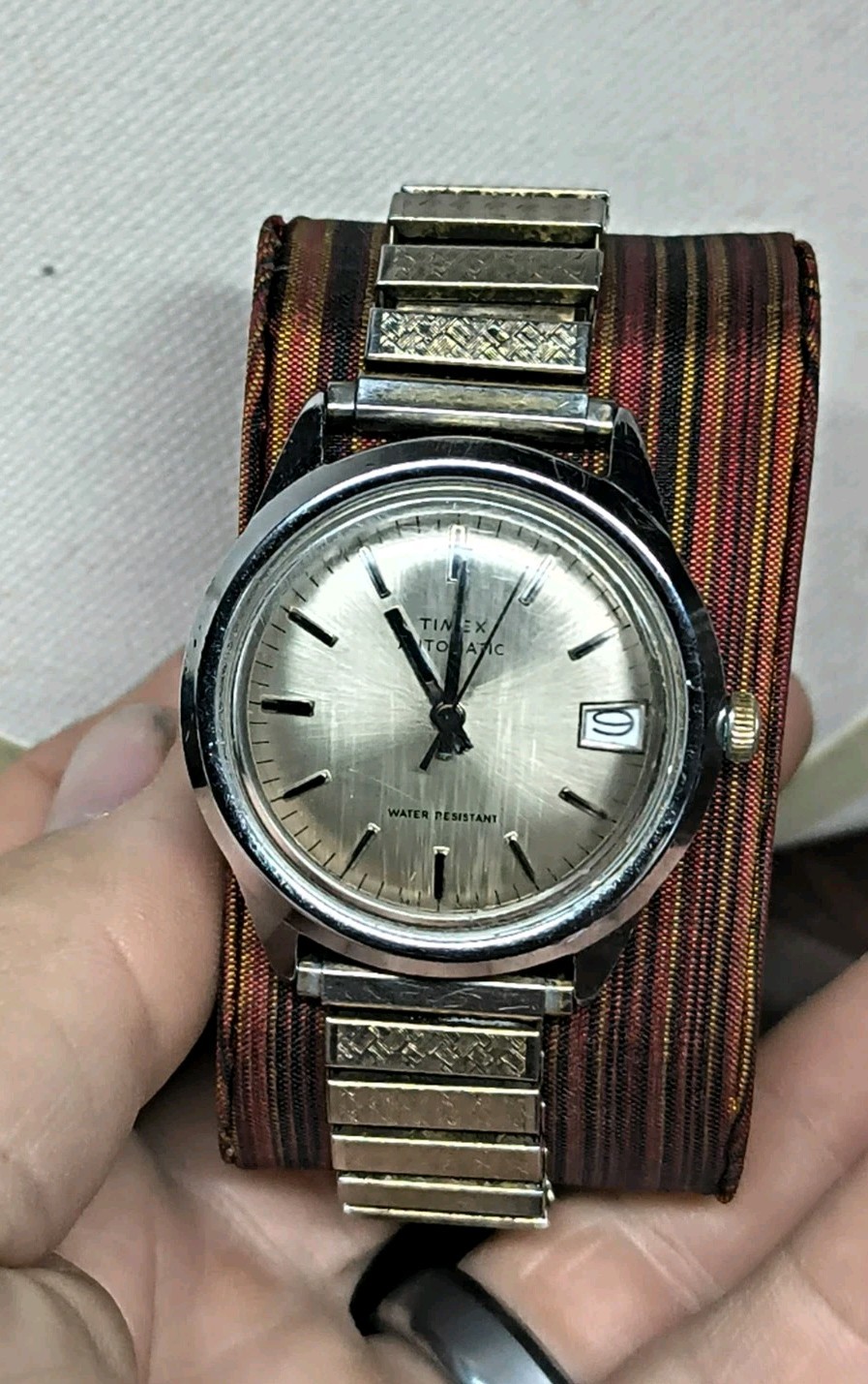 Vintage 1978 Timex Automatic Watch Date Silver Dial Water Resistant Working VTG