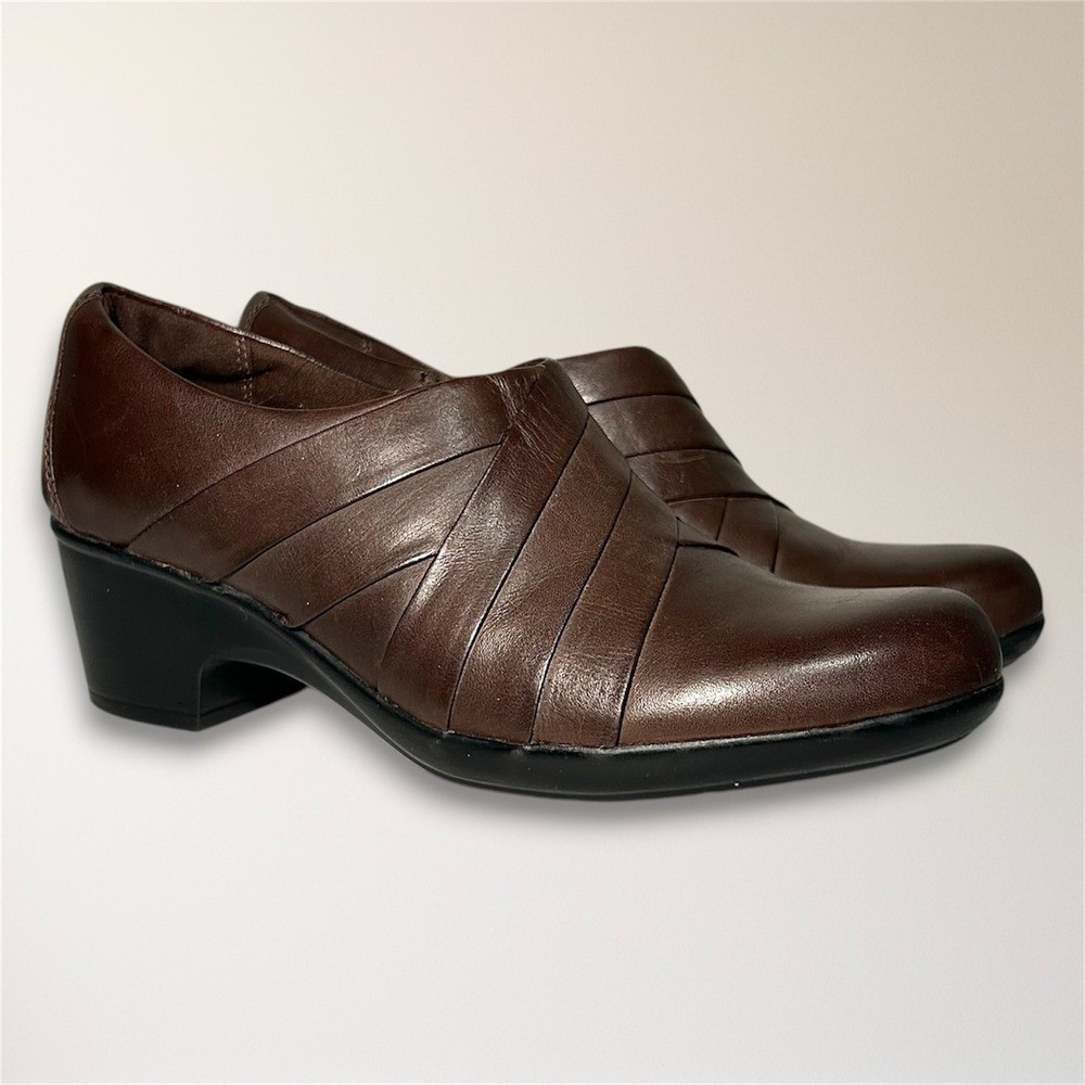 Clarks Collection Women\'s 7M Brown Leather Pleated Shootie Block Heel Zip Shoes