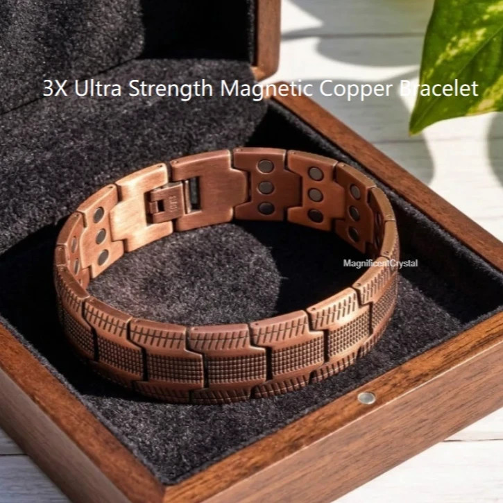 Men\'s Copper Bracelet 99.99% Pure Copper Magnetic Adjustable Cuff Bangle