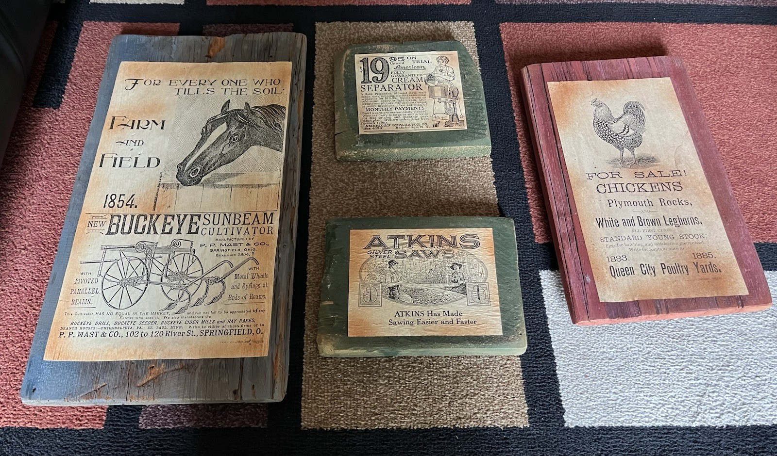 Vintage Barn Wood Signs 4 Piece Set Buckeye Cultivator Queen City Poultry Farm