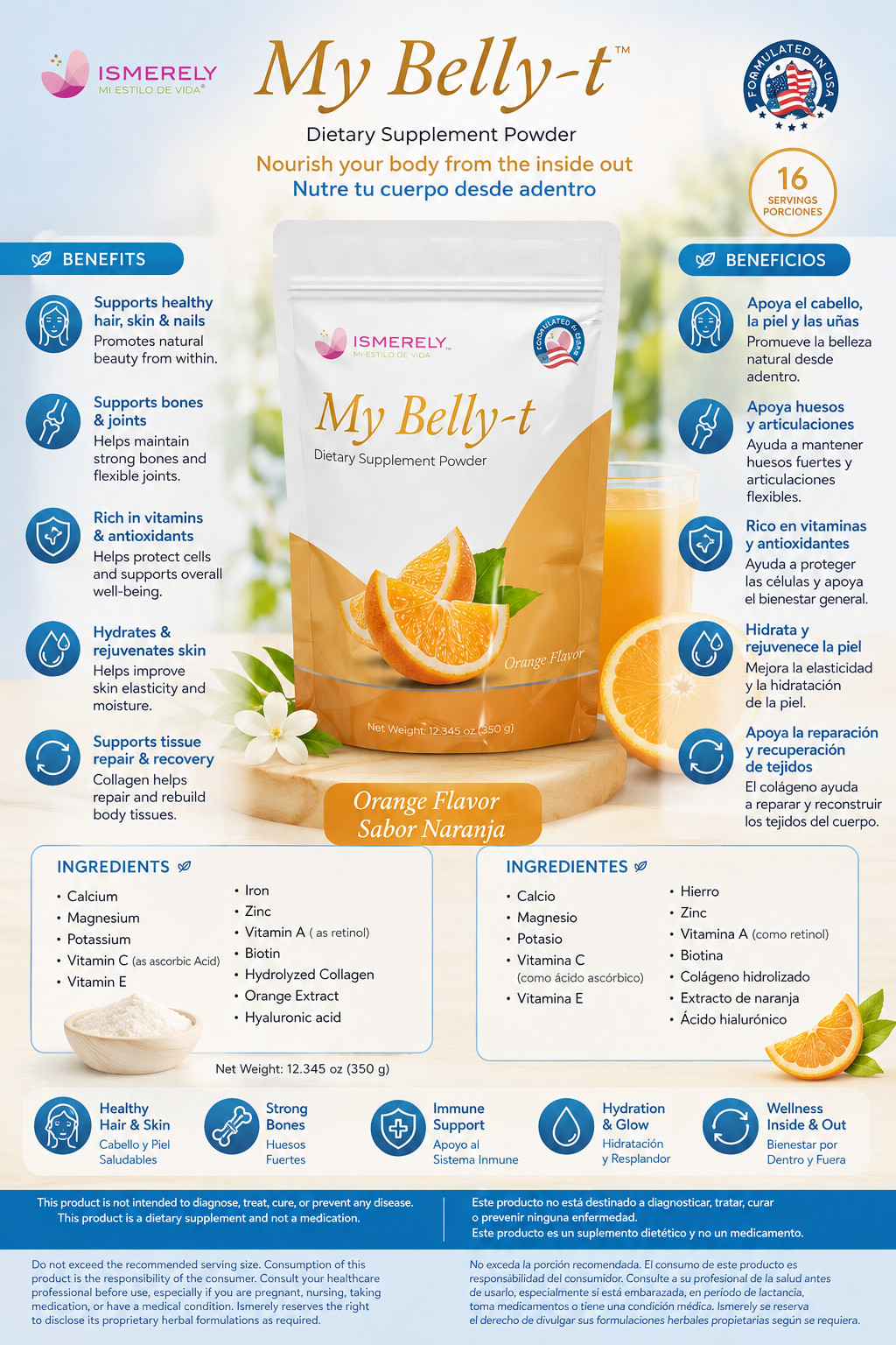 Té Colageno My Belly-t Ismerely Hidrolizado naranja 🍊 nueva imagen usa