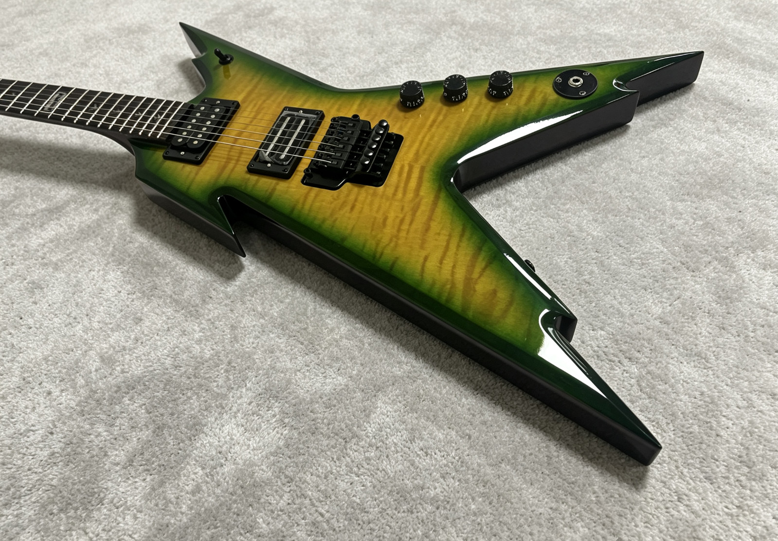 US Dean Dime Stealth Floyd FM Electric Guitar Dime Slime Green Burst Flame