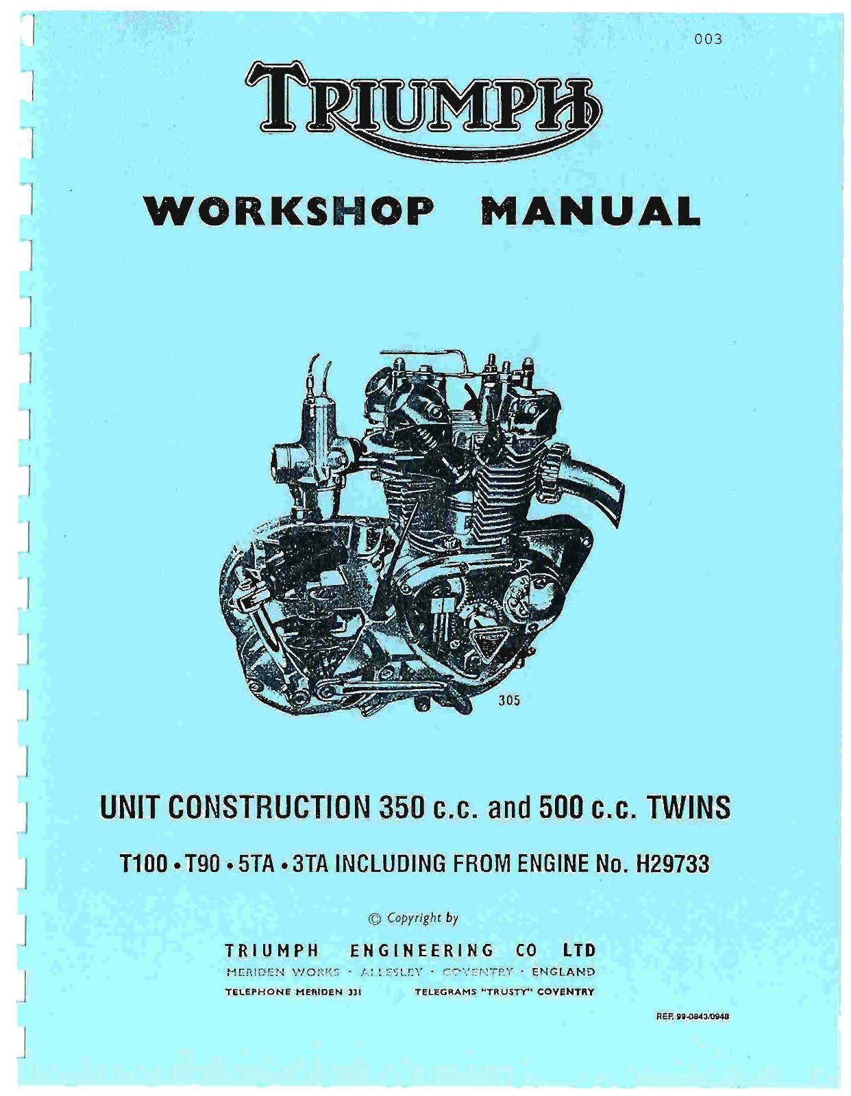 Triumph workshop service repair manual 1965 Tiger 100 T100C