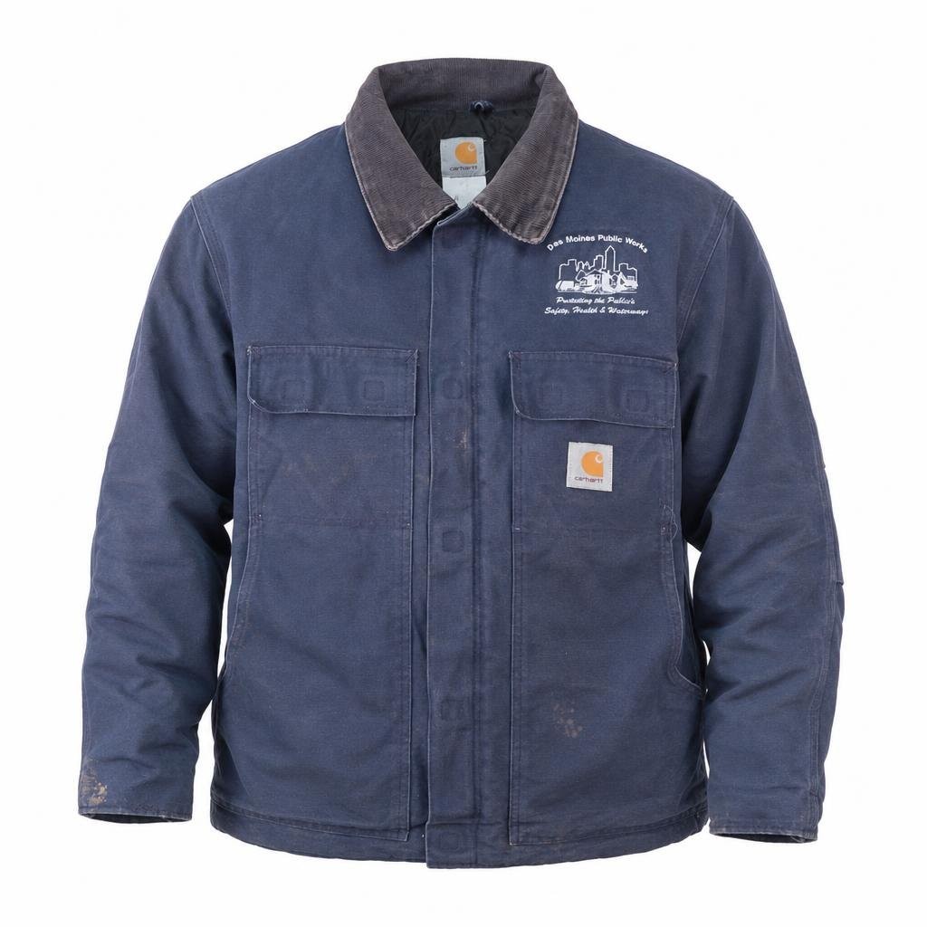 VTG Carhartt C03 Jacket Mens L 46 Navy Canvas Lined Corduroy Collar Thrashed