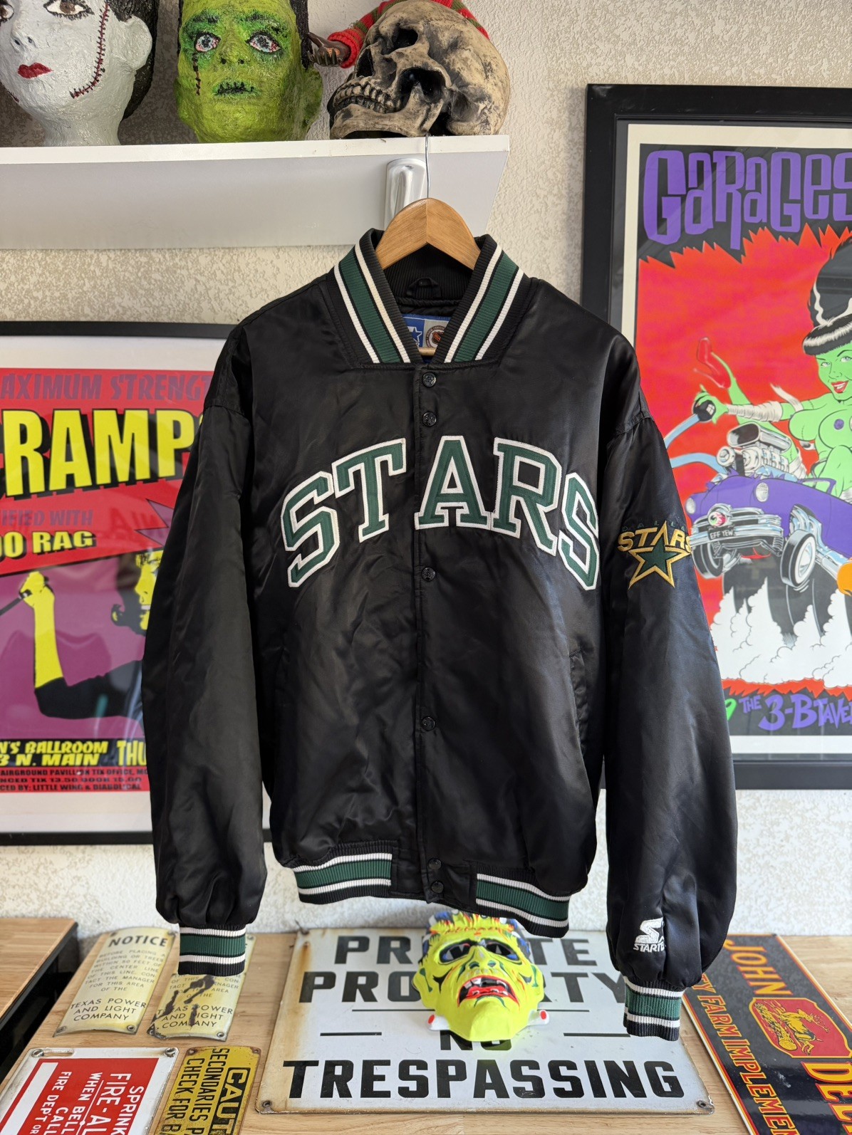 Rare Vintage NHL Dallas Stars Starter Bomber Jacket Satin Large