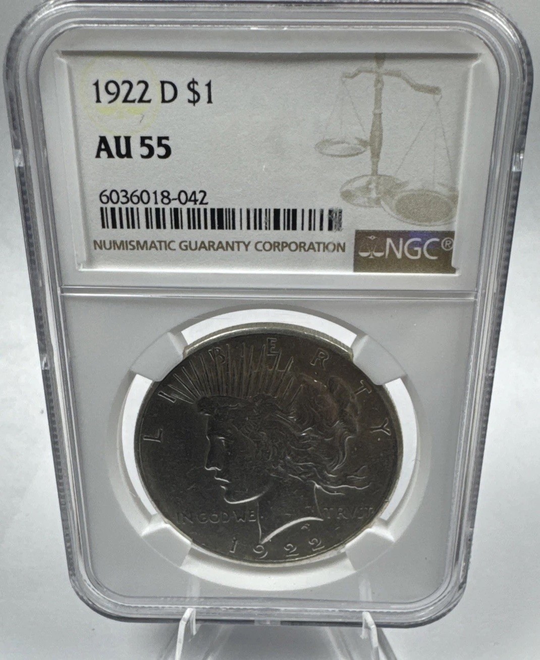 1922 D $1 NGC AU 55 1922-D PEACE DOLLAR SILVER $1