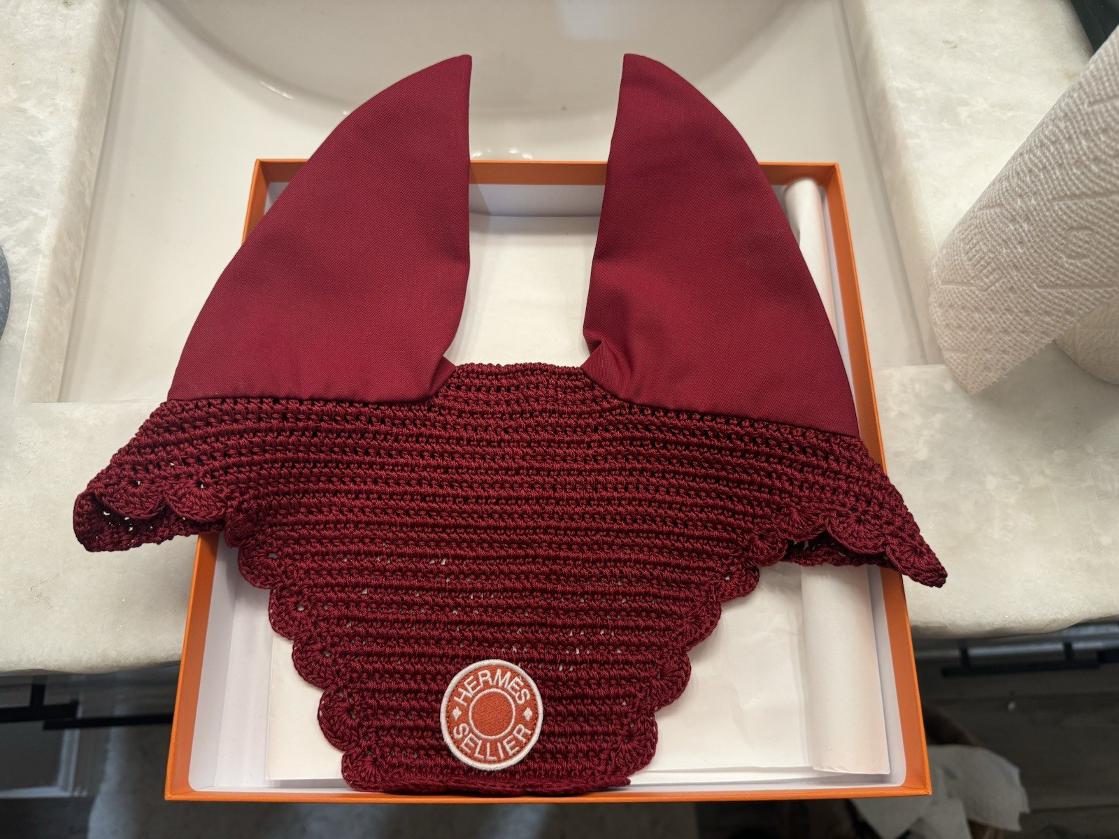 Hermes Sellier Fly Bonnet Equestrian Show Jumper Horse Ear Cap Rouge In Box Hermes Sellier Fly Bonnet Equestrian Show Jumper Horse Ear Cap Rouge In Box
