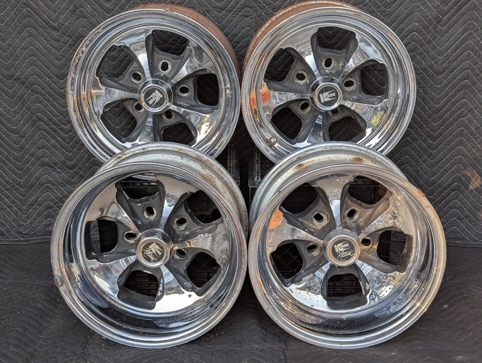 Keystone Klassic Vintage Wheels 14x7/14x8 Set 4 Chrome Steel Rims Uni-Lug C@@L