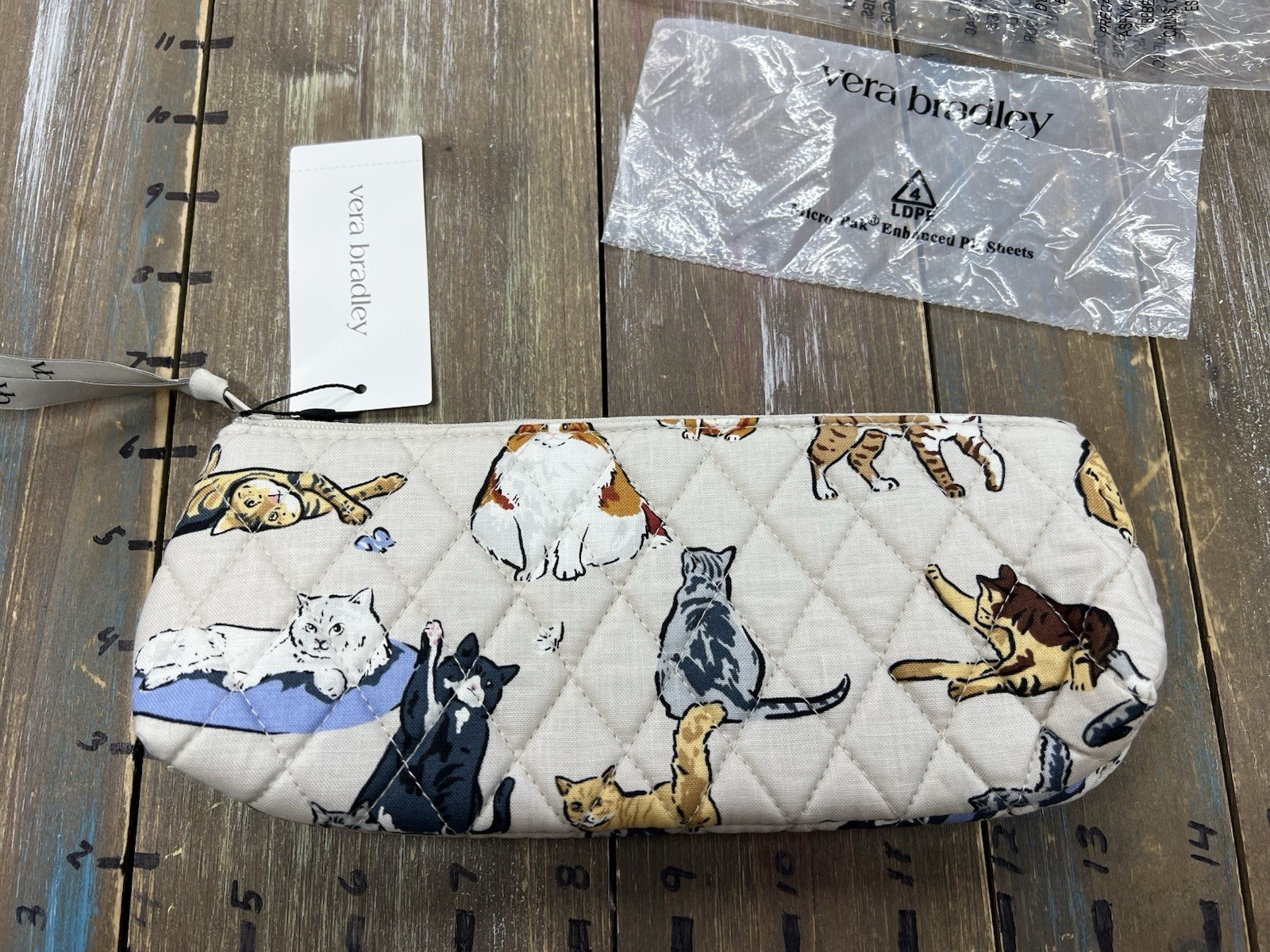 Vera Bradley A Cat\'s Life Essential Pencil Pouch New With Tags See Photos Cat