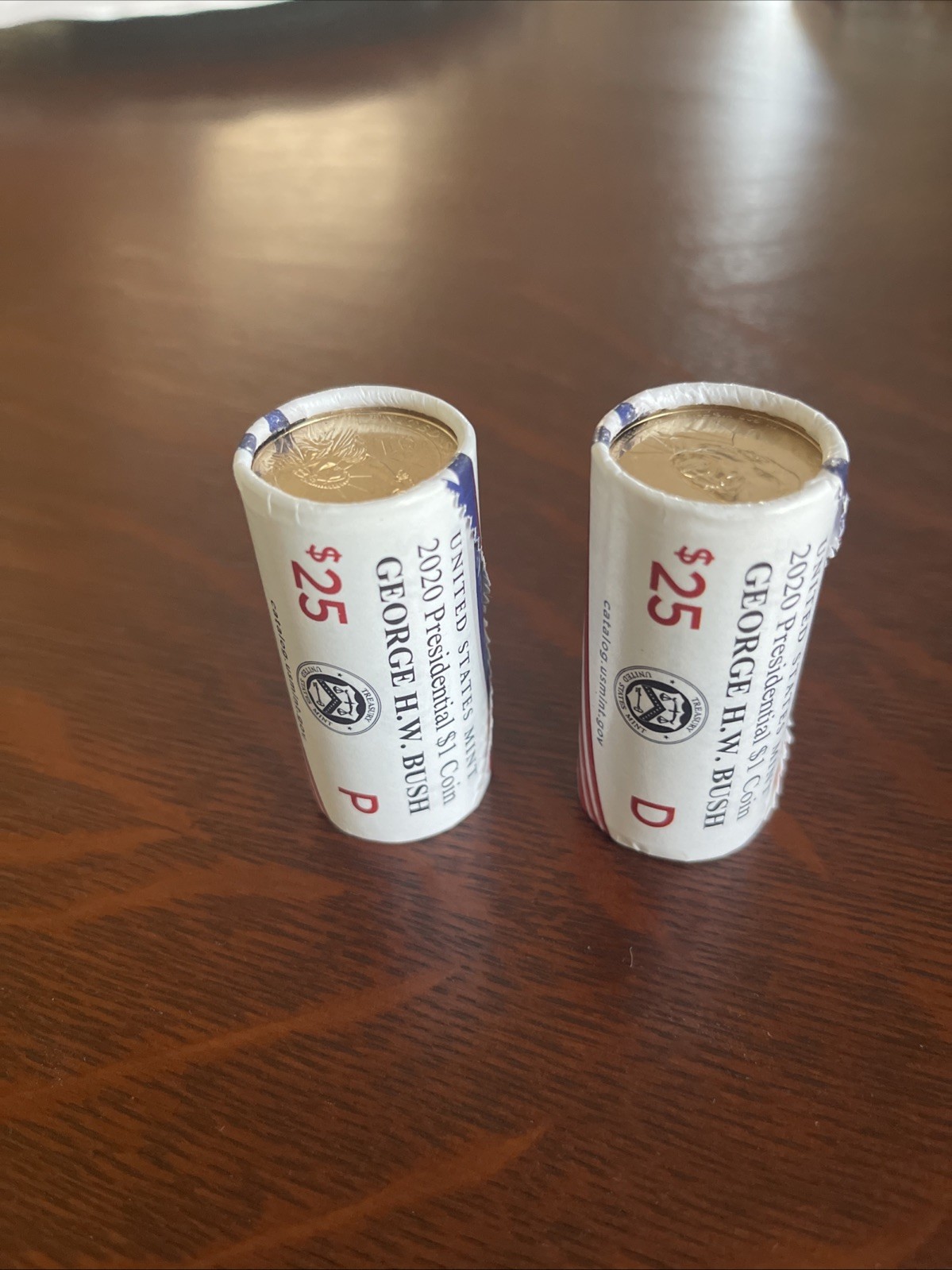George H W Bush presidential dollar mint-wrapped rolls 2020-P and 2020-D