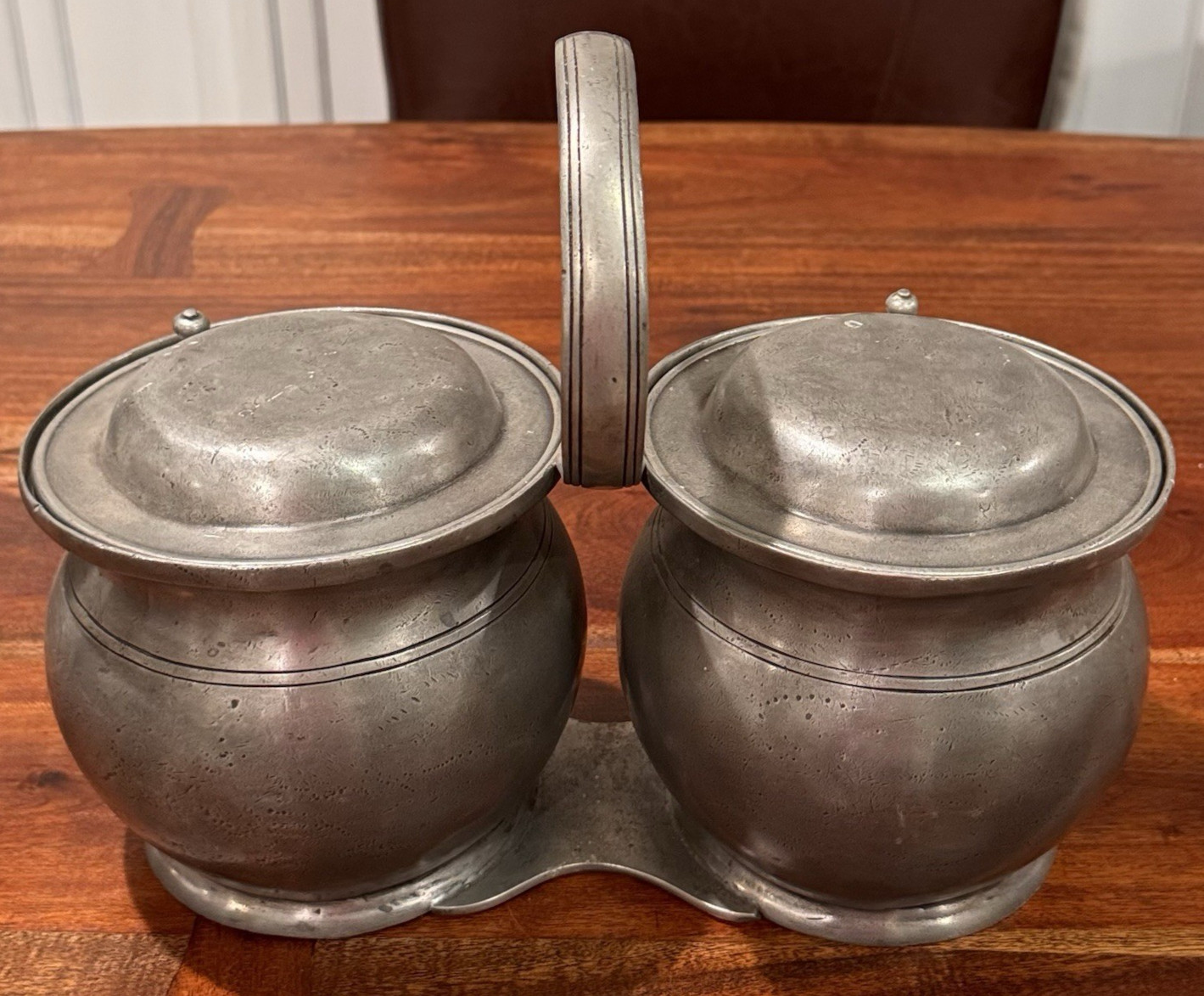 Antique 19C Pewter Tureen Primitive Pot Pan Dish Soup Porridge Cottage Farmhouse