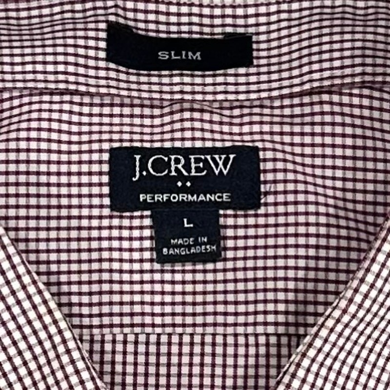 J Crew Performance Shirt Mens Large Burgundy White Micro Check