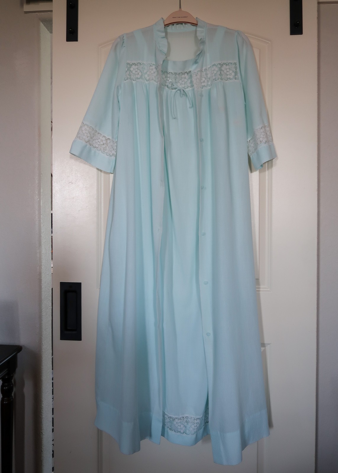 Vintage 70s Gilead 2-piece Peignoir Nightgown Set. Powder blue. Cotton blend. M