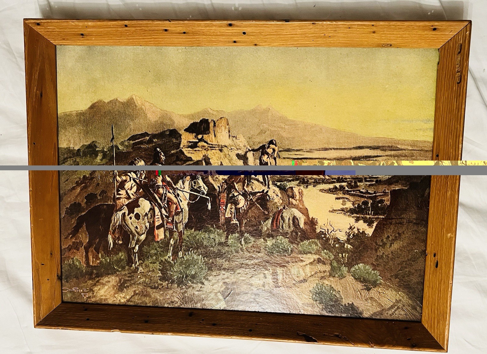 Charles M. Russel Framed Western Americana Print Native Americans on Landscape Charles M. Russel Framed Western Americana Print Native Americans on Landscape