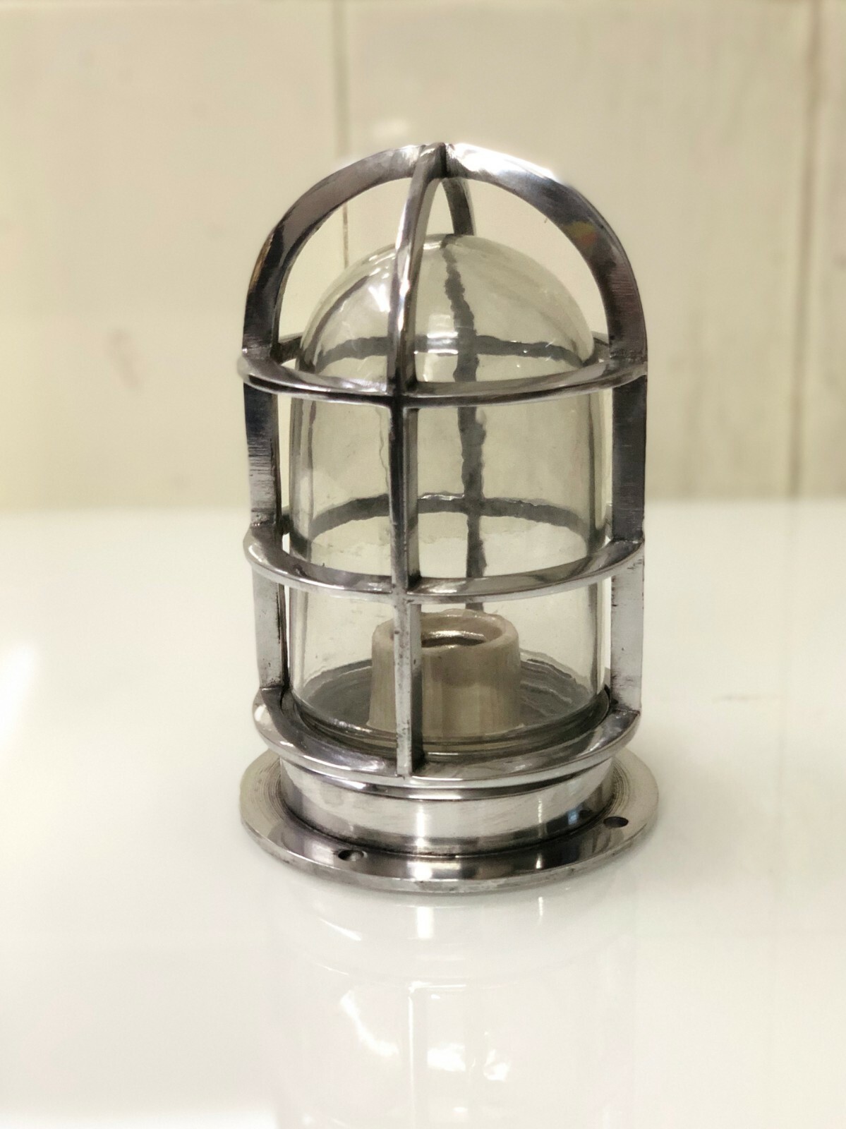 Vintage-Style Chrome Marine Bulkhead Wall Light Marine Caged Glass Ship Lamp