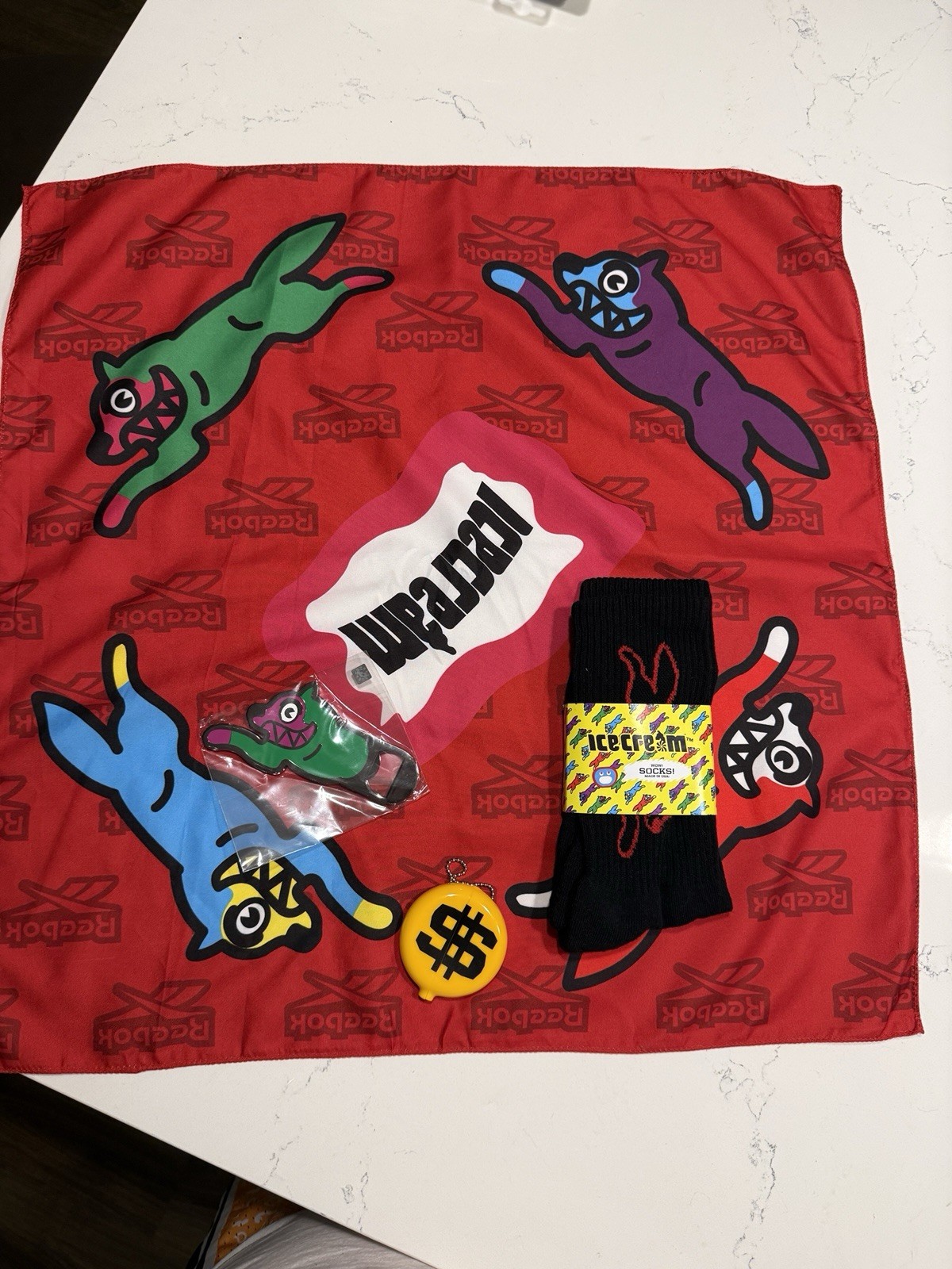 BBC Ice cream ComplexCon Lot of Accessories - Bottle Opener Socks Bandana Pouch