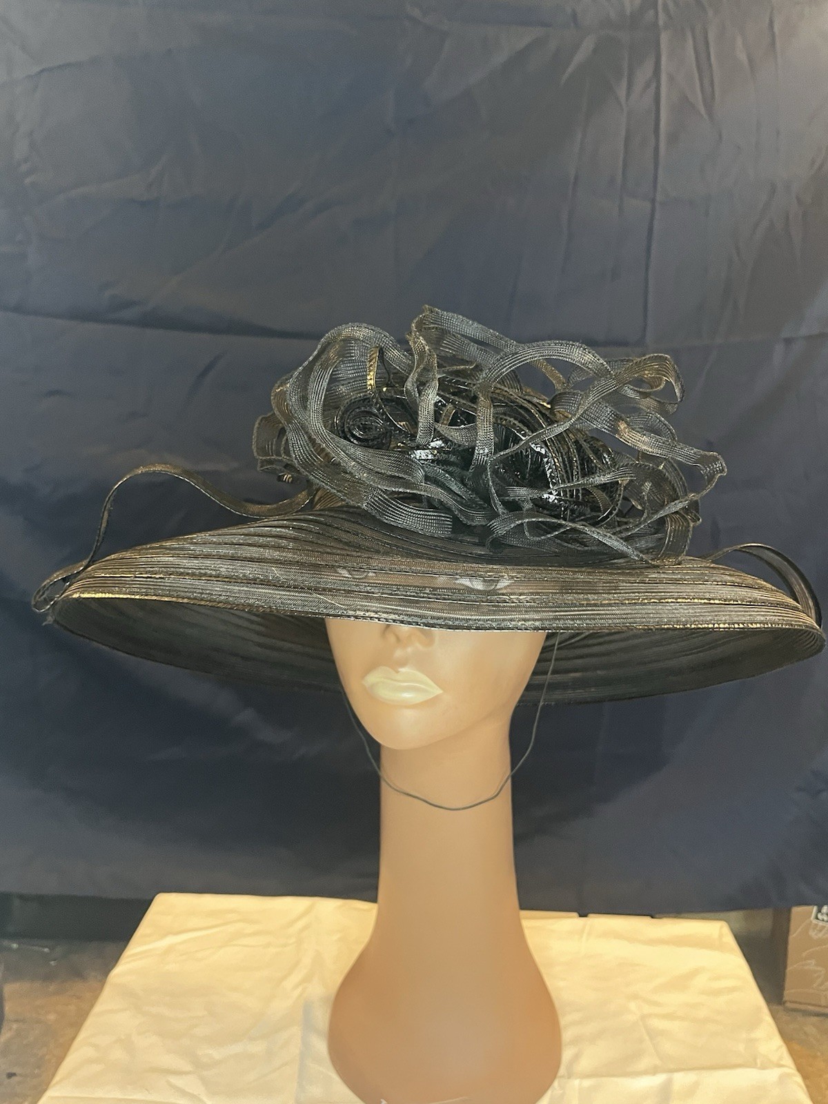 Vintage Marzi Firenze Italy Neiman Marcus Black Sheer Wide Brim Millinery Hat