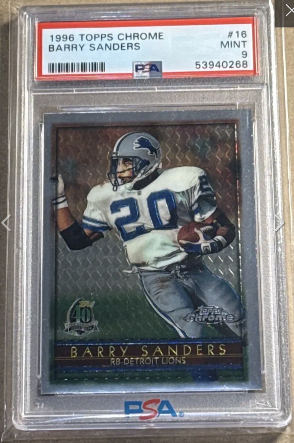 1996 Topps Chrome Barry Sanders #16 HOF DETROIT LIONS PSA 9 Low Pop No 10s 1996 Topps Chrome Barry Sanders #16 HOF DETROIT LIONS PSA 9 Low Pop No 10s