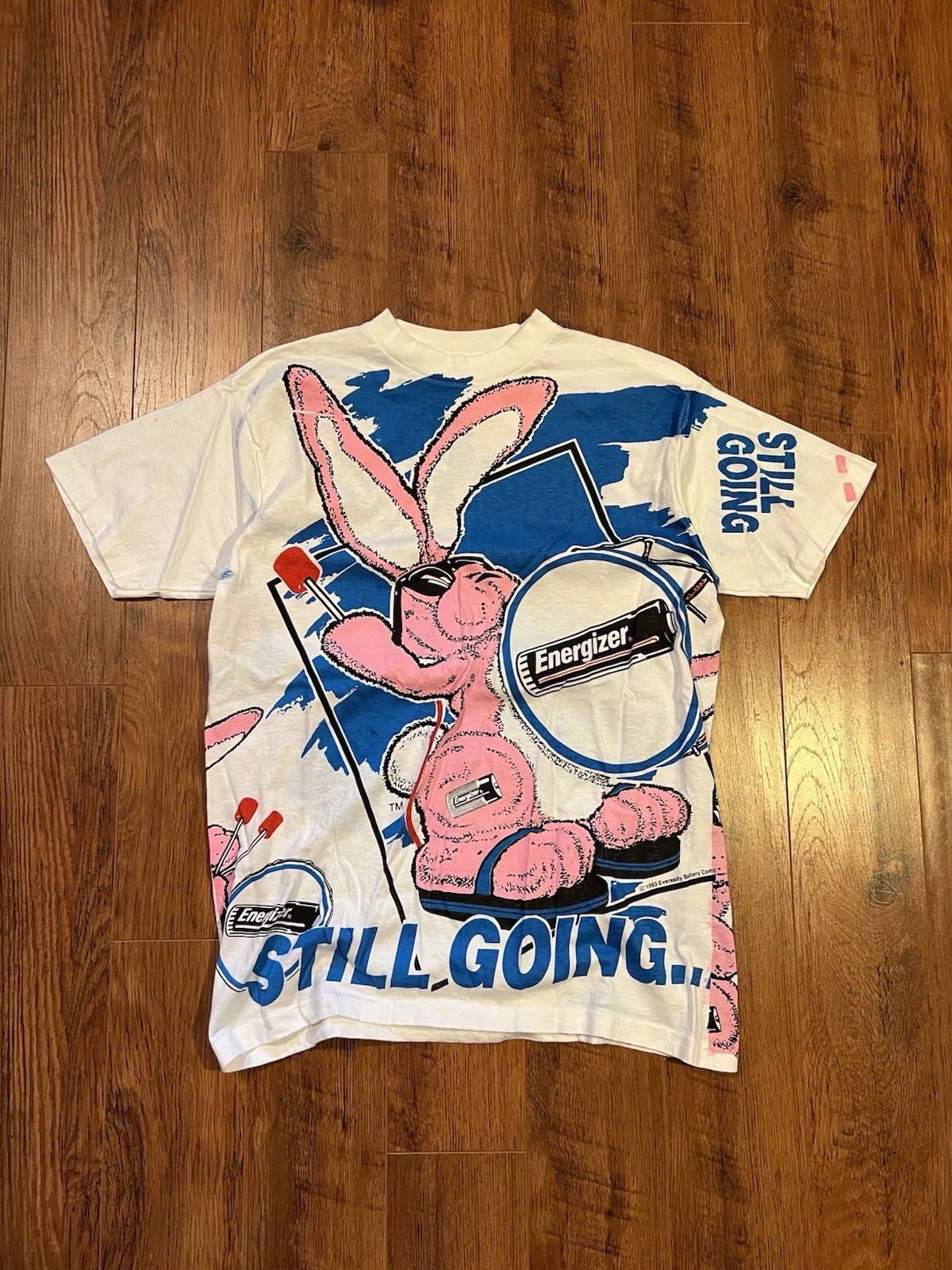 Vintage 1993 Energizer Bunny AOP T-Shirt One Size Single Stitch Still Going New Vintage 1993 Energizer Bunny AOP T-Shirt One Size Single Stitch Still Going New