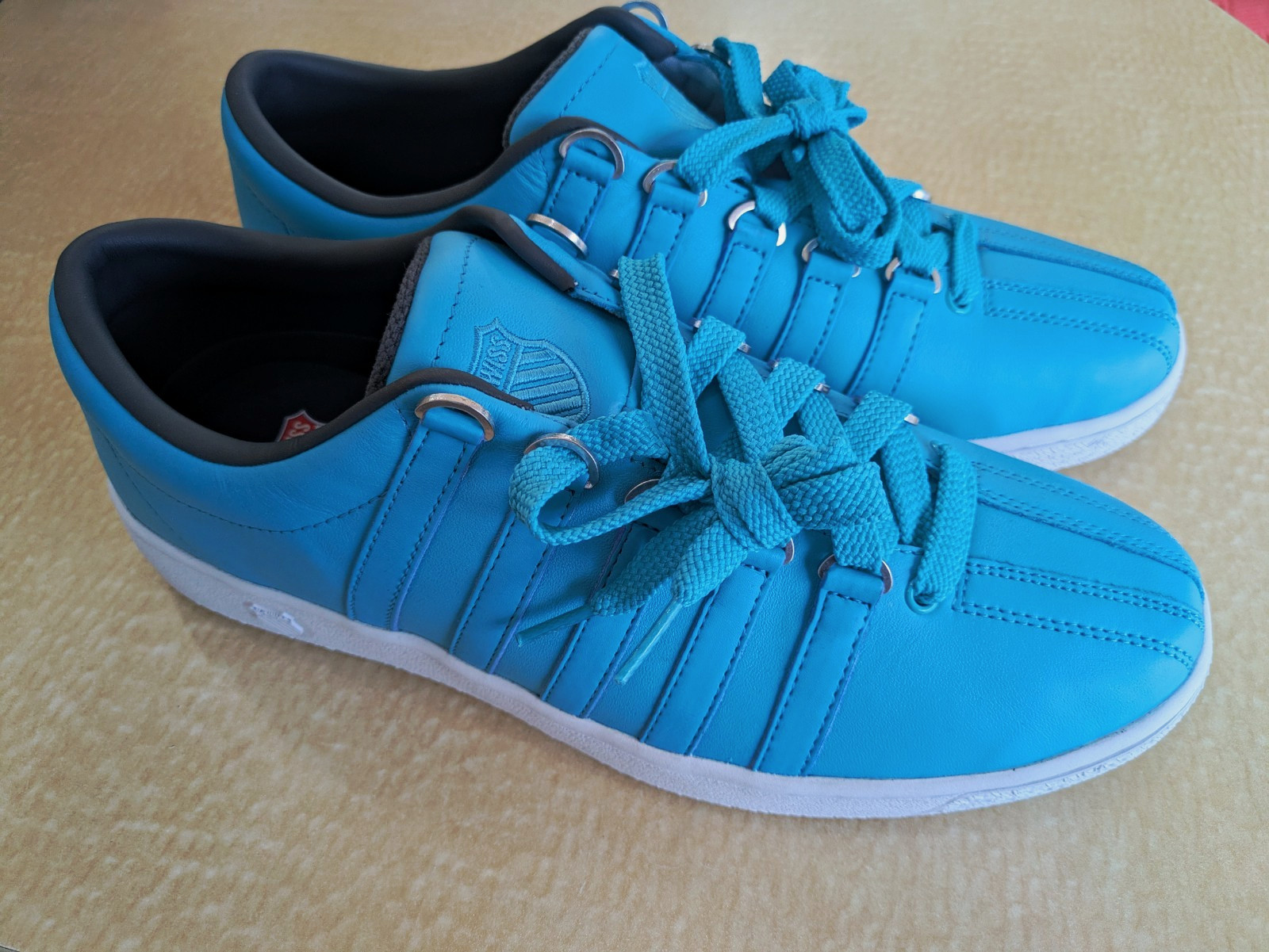 K-SWISS Men\'s Blue/White Leather Lace-Up Sneakers Rubber Sole Logo US 12