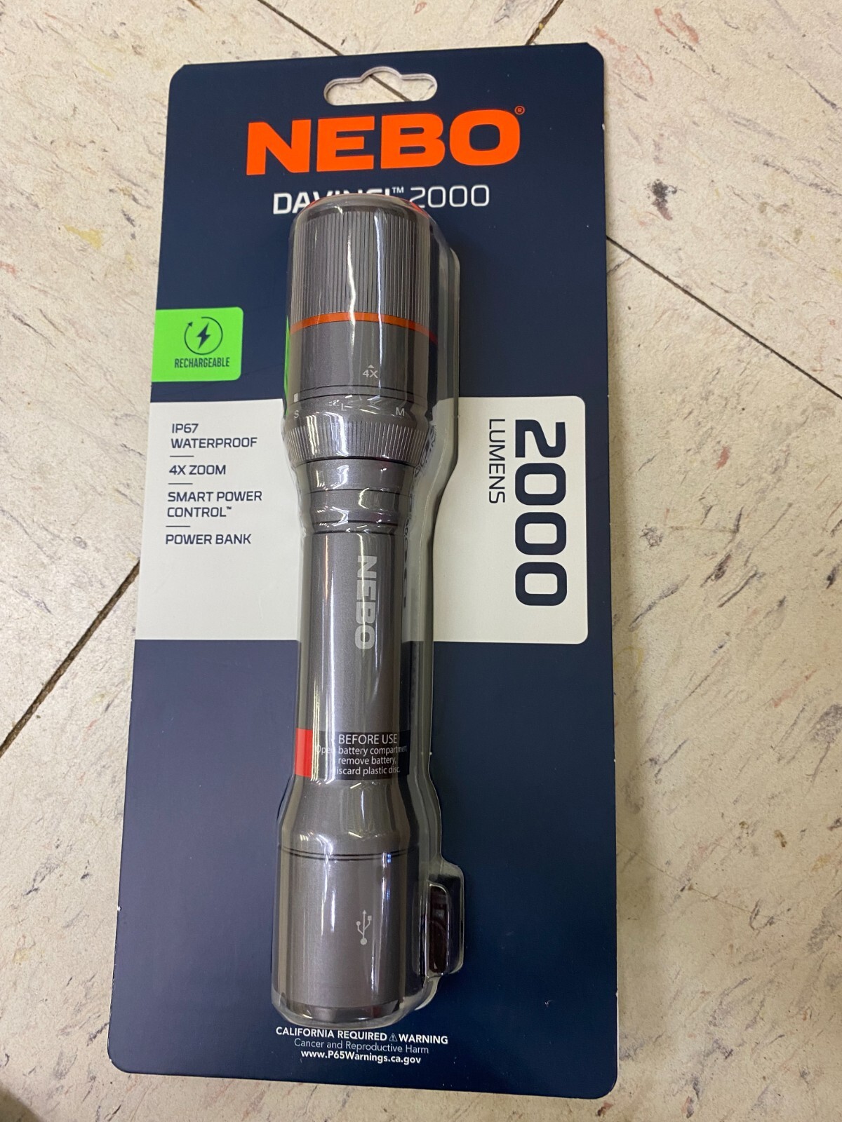 NEW NEBO NEB-FLT-0020 DAVINCI 2000 Rechargeable ALUMINUM Flashlight 2000 Lumens