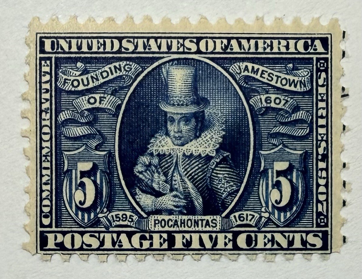US #330 1907 5c blue Jamestown Terc. “Pocahontas” MNH; $375 SCV