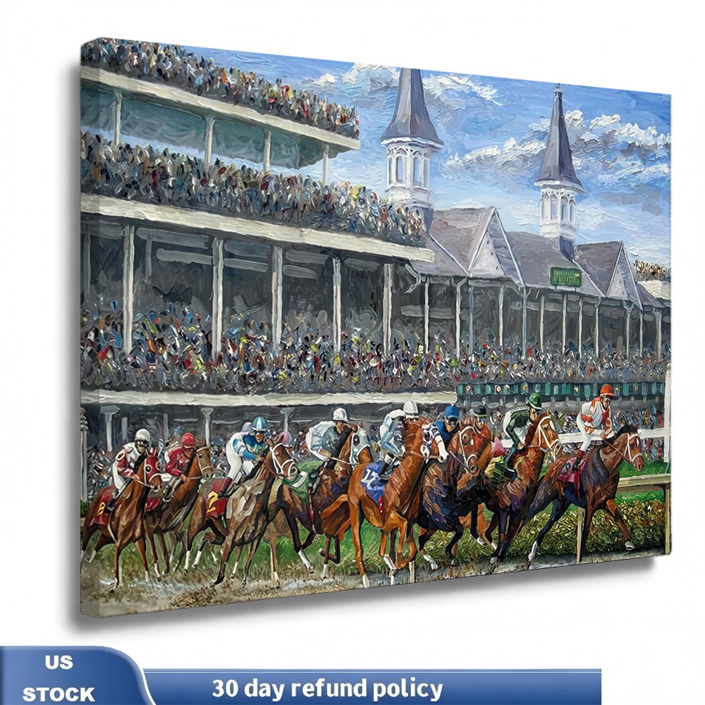 Vintage Horse Racing Poster, Kentucky Derby Churchill Downs, Canvas Wall Art