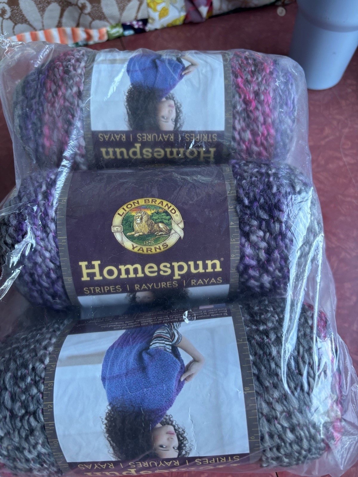 Lion Brand Homespun Yarn Thick Quick gemstone  Stripes 207 Purple Pink 9 Skeins